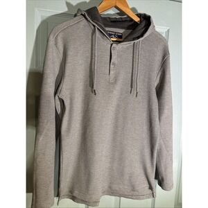 AMONGST OTHERS MEN GRAY Waffle Knit Henley Hoodie Pullover Sweater M